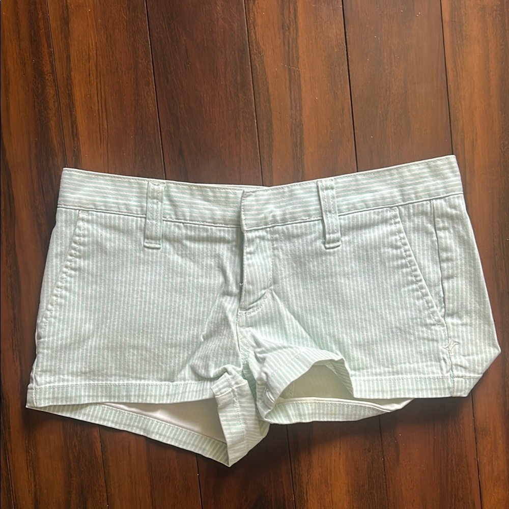 Mint Green Striped Women's Shorts